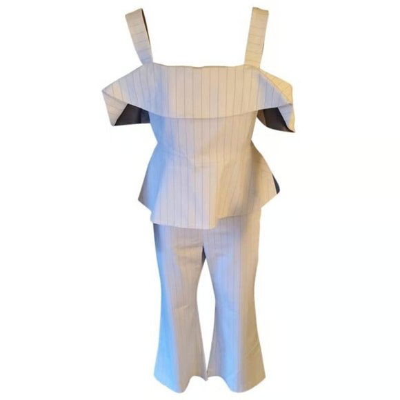 Christian Siriano Ivory/White Pinstripe Peplum Top sz 10 - Picture 1 of 7